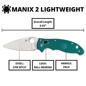 Spyderco Manix 2 Lightweight Signature Knife with 3.37" CTS BD1 Steel Blade and FRCP Handle - PlainEdge - C101