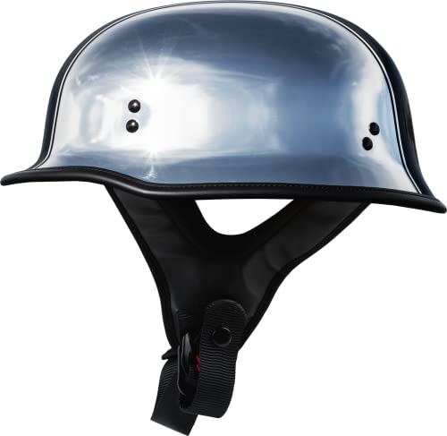 HIGHWAY 21 9-Millimeter German Beanie Helmet, Half Shell Motorcycle Gear, Black Safety Head Cover, Dual D-Ring Chinstrap