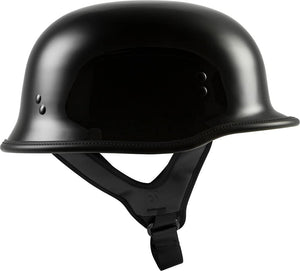 HIGHWAY 21 9-Millimeter German Beanie Helmet, Half Shell Motorcycle Gear, Black Safety Head Cover, Dual D-Ring Chinstrap