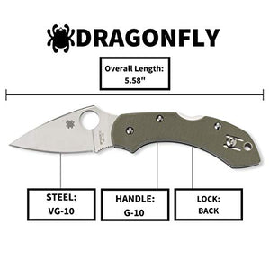 Spyderco Dragonfly Knife - Handle with Full-Flat Grind, VG-10 Steel Blade and Back Lock