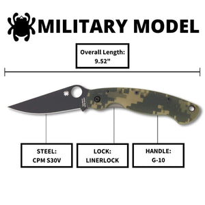 Spyderco Military Model Signature USA-Made Knife with 4" Premium Stainless Steel Blade and Durable G-10 Handle - PlainEdge - C36