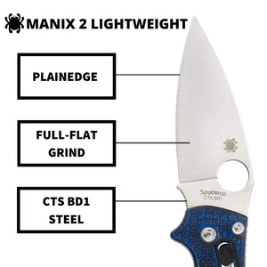 Spyderco Manix 2 Lightweight Signature Knife with 3.37" CTS BD1 Steel Blade and FRCP Handle - PlainEdge - C101