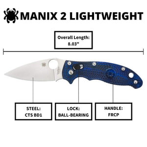 Spyderco Manix 2 Lightweight Signature Knife with 3.37" CTS BD1 Steel Blade and FRCP Handle - PlainEdge - C101