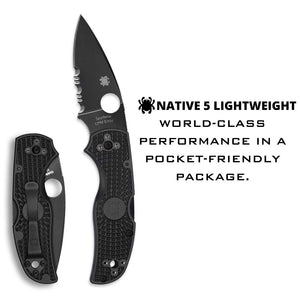 Spyderco Native 5 Signature Knife with 2.95" CPM S30V Black Steel Blade and Black FRN Handle - CombinationEdge - C41PSBBK5